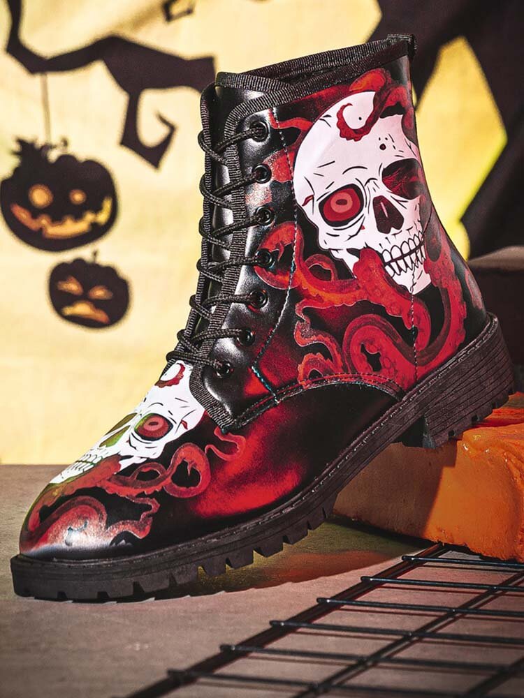 
	Men Halloween Skull Printing Funny Stylish Short-calf Boots
