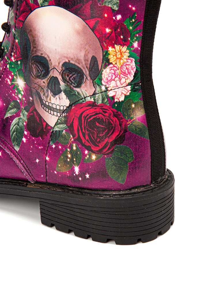 
	Men Halloween Skull Roses Pattern Stylish Colorful Short-Calf Boots