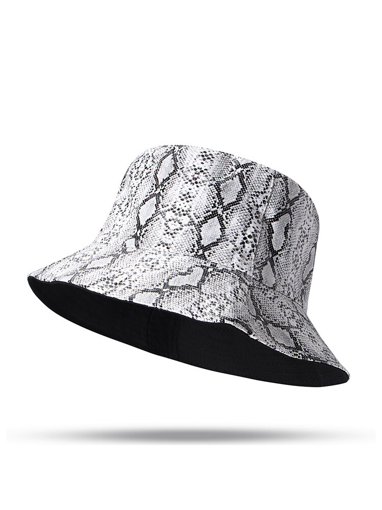 
	Unisex Snake Pattern Bucket Hat Double-sided Wearable Sun Shade Fisherman Hat