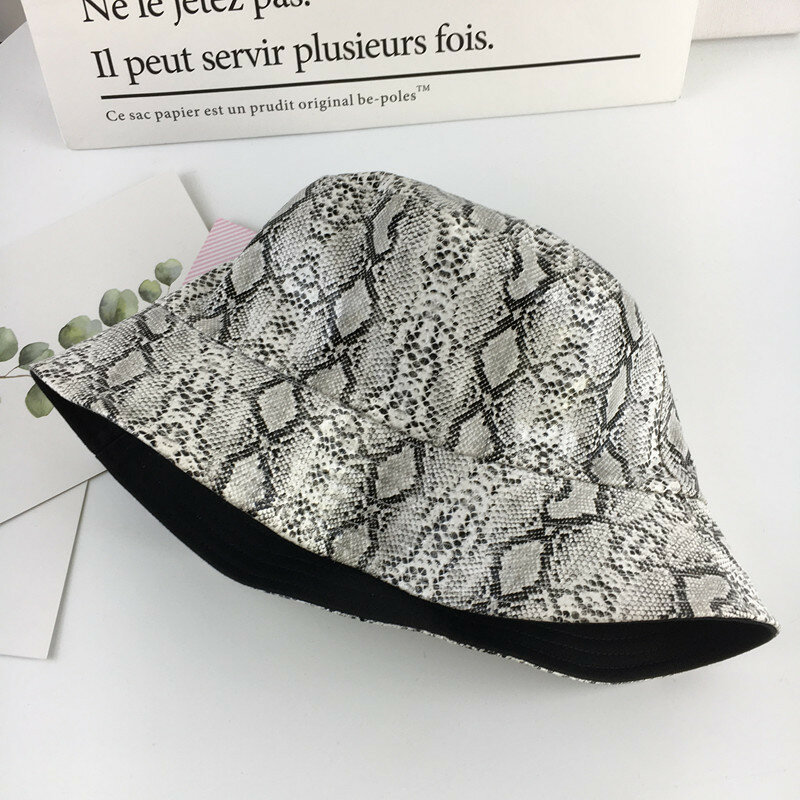 
	Unisex Snake Pattern Bucket Hat Double-sided Wearable Sun Shade Fisherman Hat