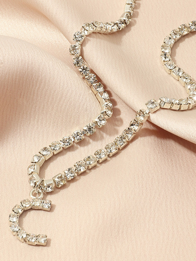 
	Trendy Classic 26 English Alphabet Necklace Silver Alloy Diamond Mount Initial Alphabet Necklace Jewelry