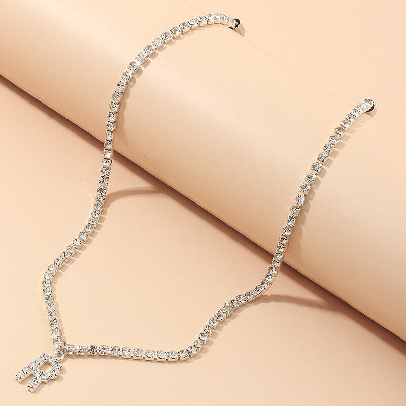 
	Trendy Classic 26 English Alphabet Necklace Silver Alloy Diamond Mount Initial Alphabet Necklace Jewelry