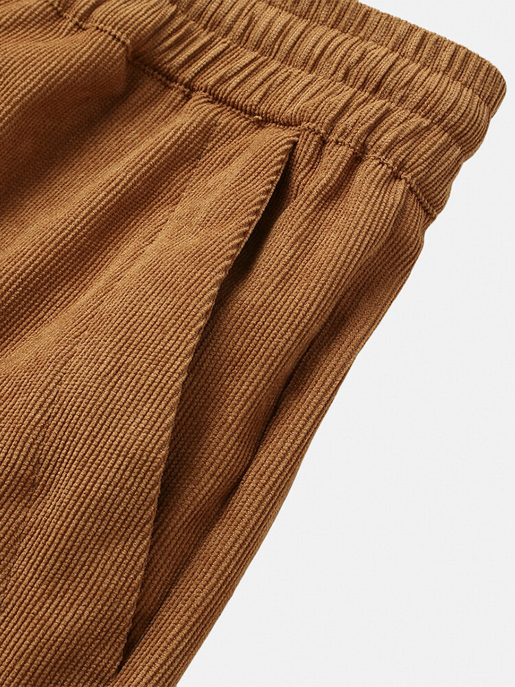 
	Mens Corduroy Solid Color Loose Fit Simple Elastic Cuff Drawstring Jogger Pants