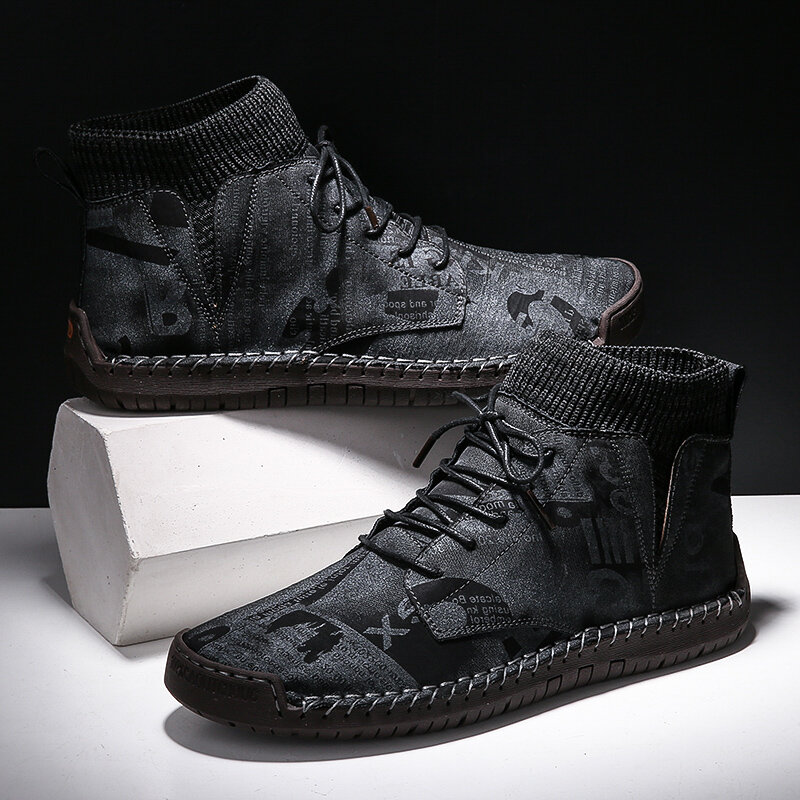 
	Men Handmade Stitching Warm Plush Lining Soft Sole Sock Ankle Boots