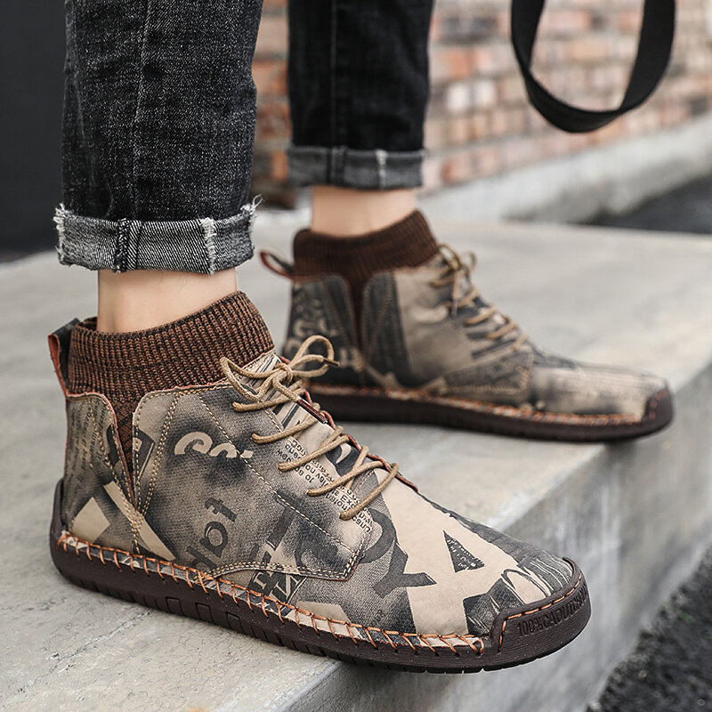 
	Men Handmade Stitching Warm Plush Lining Soft Sole Sock Ankle Boots