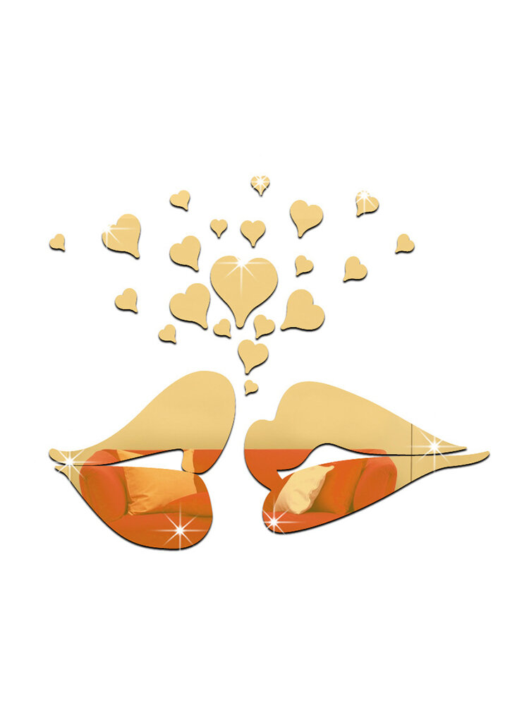 
	26Pcs 3D Lip Kiss Shape with Hearts Love Mirror Wall Stickers