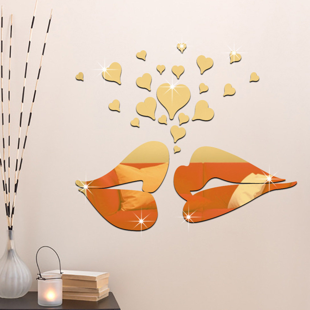 
	26Pcs 3D Lip Kiss Shape with Hearts Love Mirror Wall Stickers