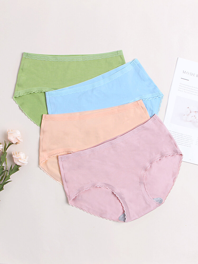 
	Women Cotton Lace Trim Full Hip Soft Breathable Comfy Mid Waisted Panty
