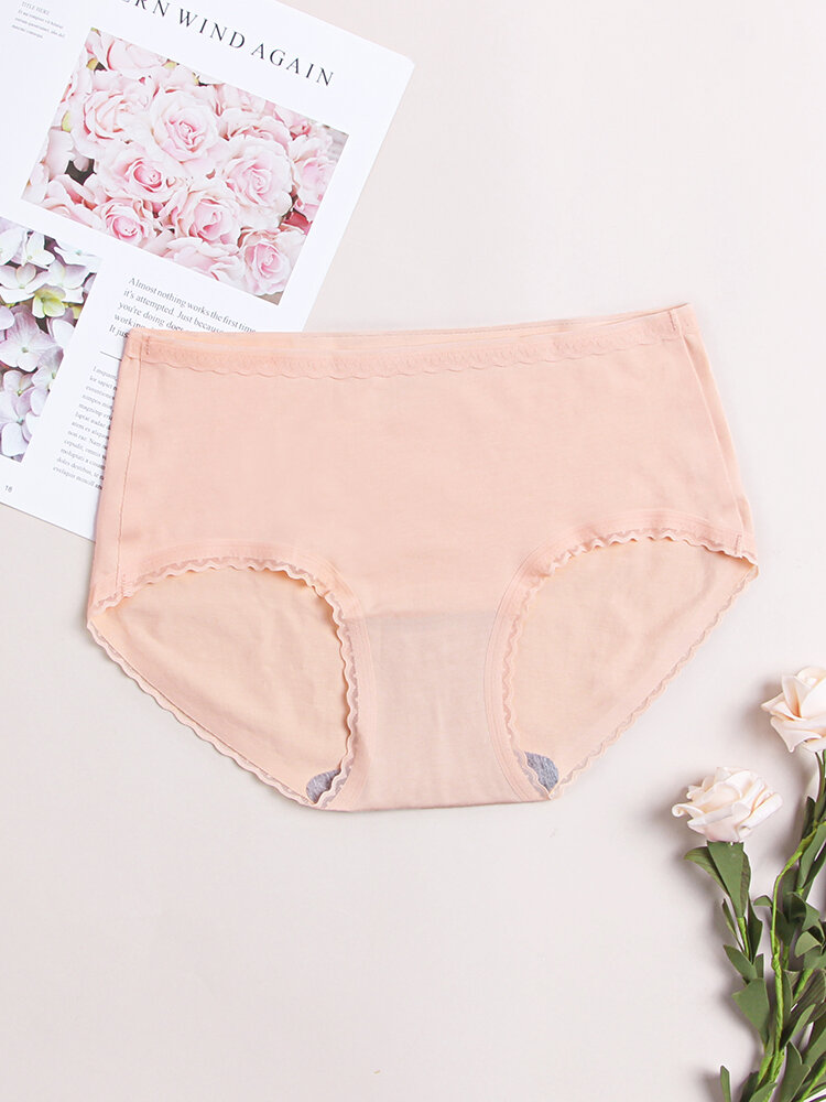 
	Women Cotton Lace Trim Full Hip Soft Breathable Comfy Mid Waisted Panty