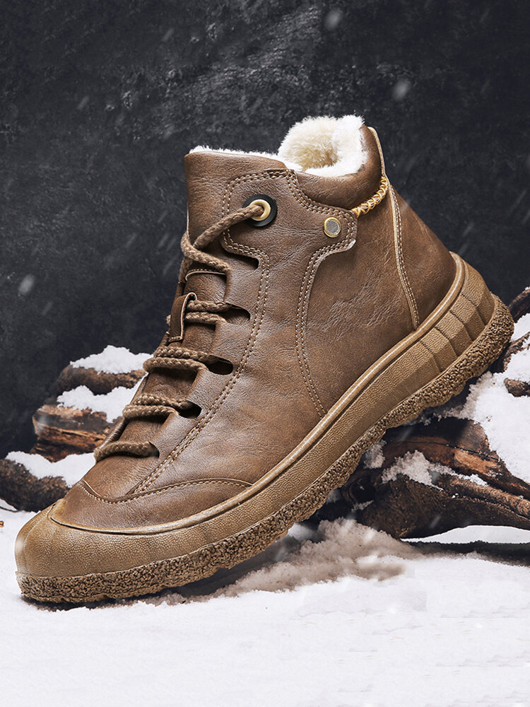 
	Men Rubber Toe Cap Non Slip Warm Lined Outdoor Hiking Ankle Boots
