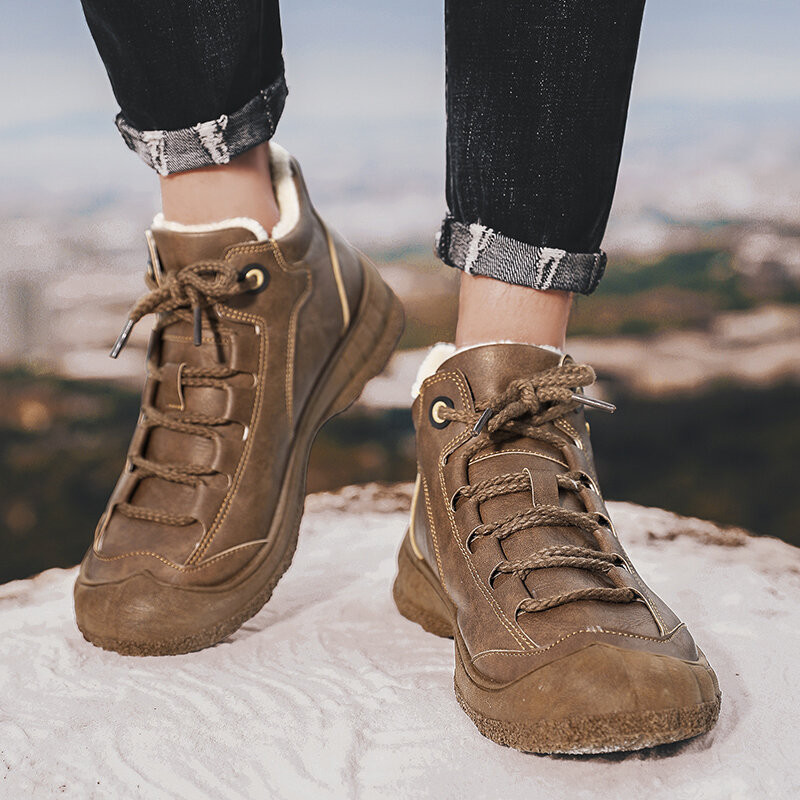 
	Men Rubber Toe Cap Non Slip Warm Lined Outdoor Hiking Ankle Boots