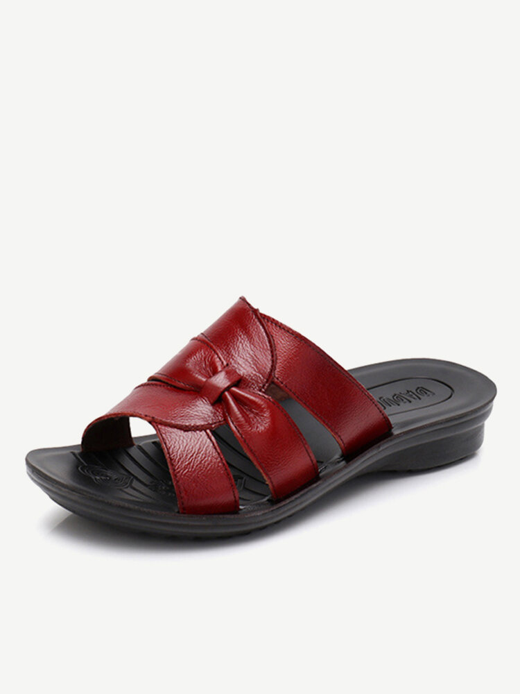 
	Leather Hollow Out Flat Sandals
