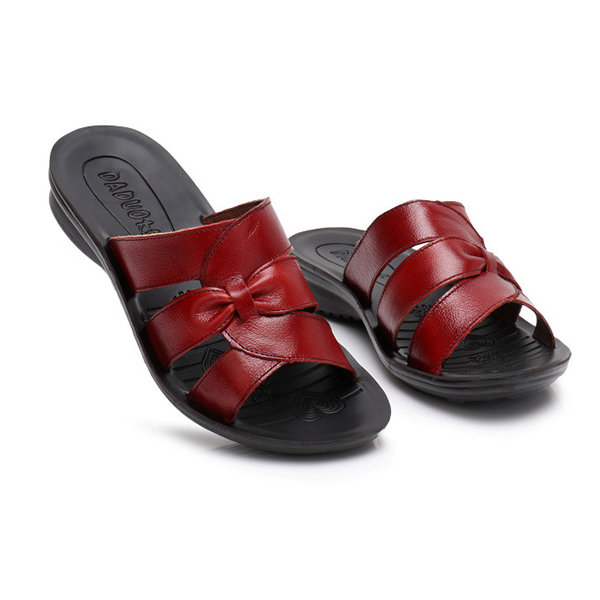 
	Leather Hollow Out Flat Sandals