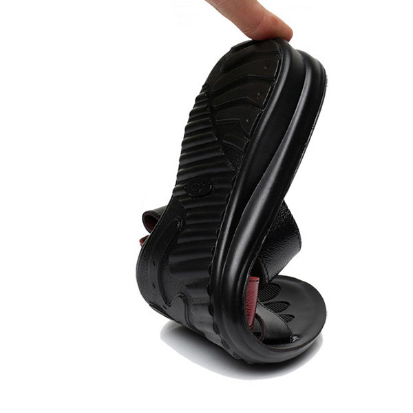 
	Leather Hollow Out Flat Sandals