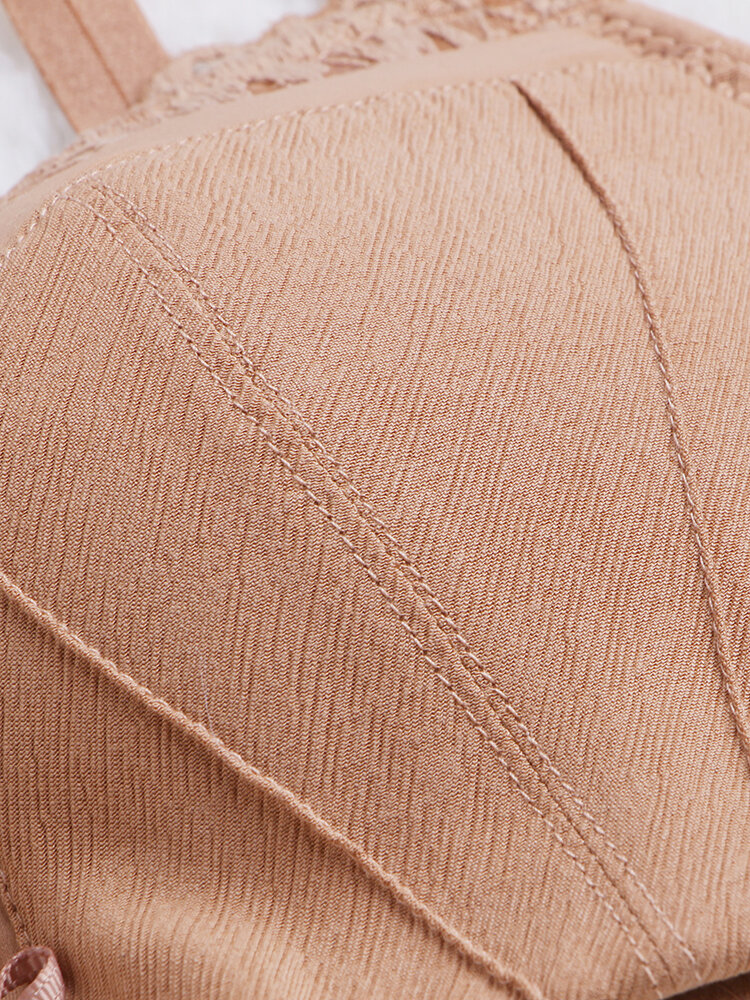 
	Women Wireless Lace Trim Push Up Double Spaghetti Straps Bra