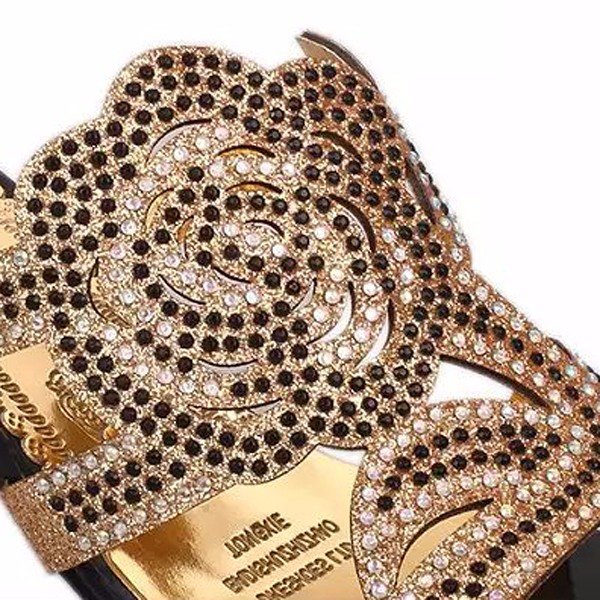 
	Rose Floral Rhinestone Beaded Crystal Peep Toe Hollow Out Slip On Slippers