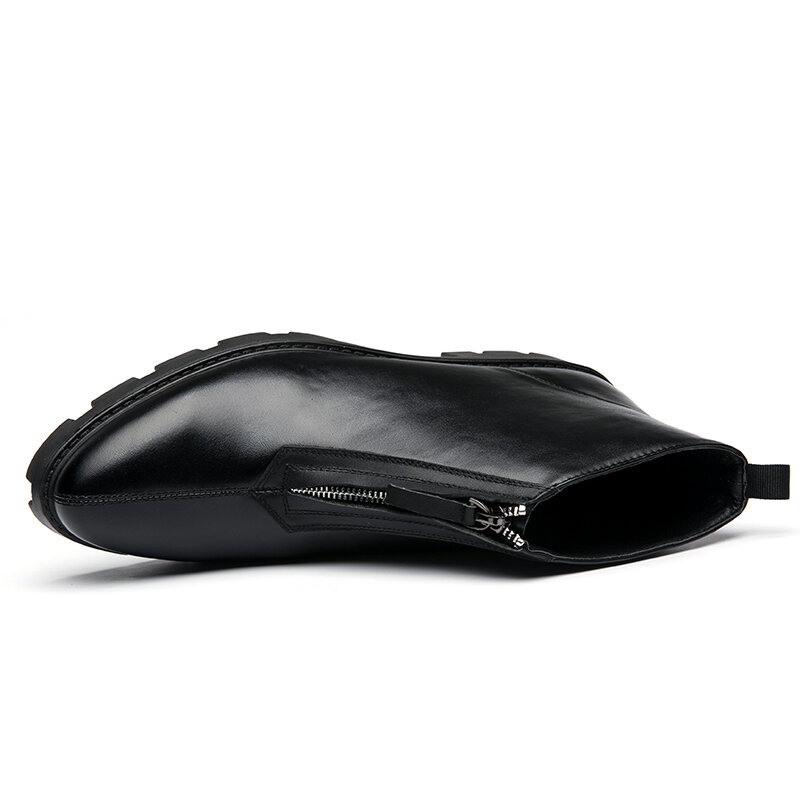 
	Men Front Zipper Comfy Wear-resistant Black Leather Ankle Boots