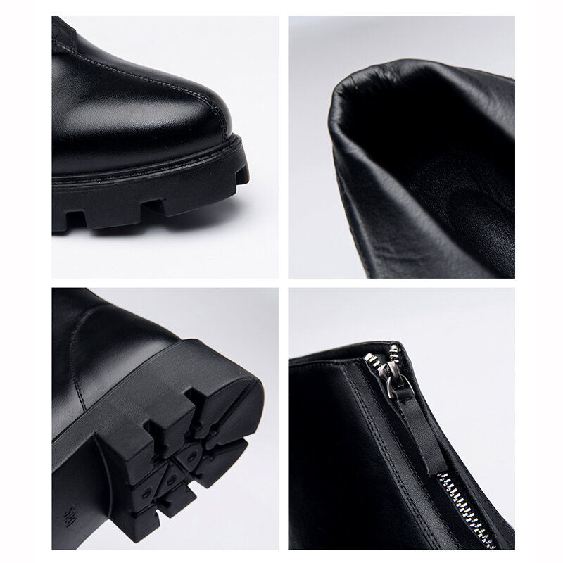 
	Men Front Zipper Comfy Wear-resistant Black Leather Ankle Boots