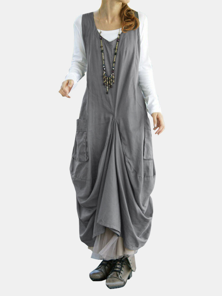 
	Irregular Solid Color Sleeveless Loose Dress For Women