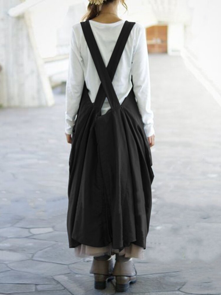 
	Irregular Solid Color Sleeveless Loose Dress For Women