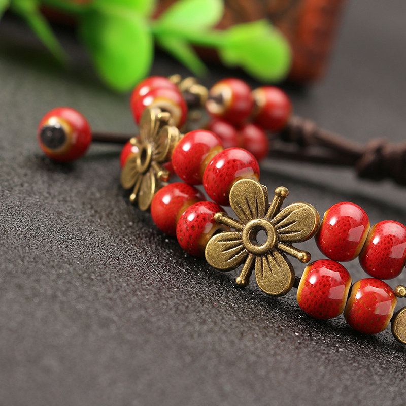 
	Women&rsquo;s Ethnic Bracelet Flower Ceramics Beads Retro Rope Bracelet