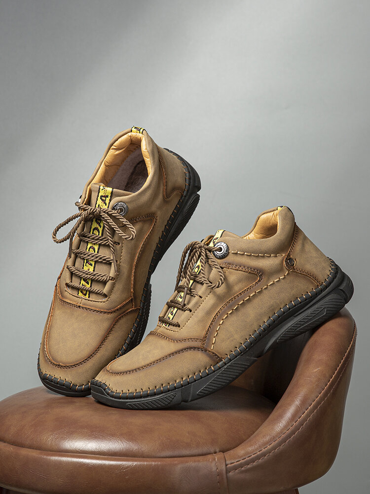 
	Men Hand Stitching Microfiber Leather Non Slip Warm Ankle Boots