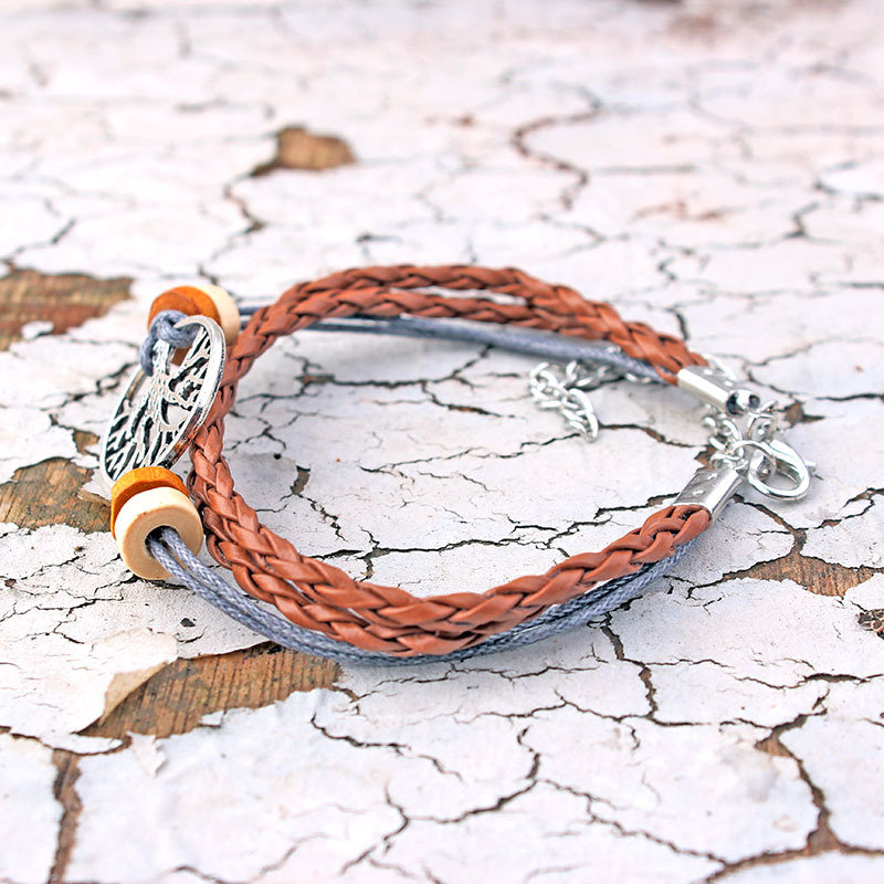 
	Vintage Tree of Life Charm Bracelet Wax Rope Wood Bead Adjustable Bracelets for Women Men