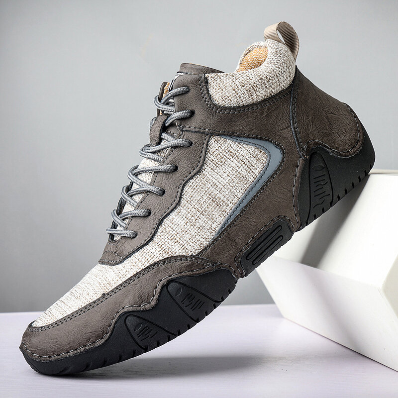 
	Men Microfiber Leather Splicing Non Slip Casual Ankle Boots