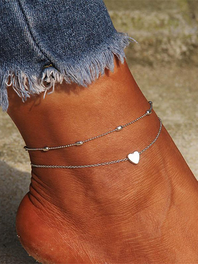 
	Trendy Double-layered Heart Anklet Peach Heart Beach Anklet