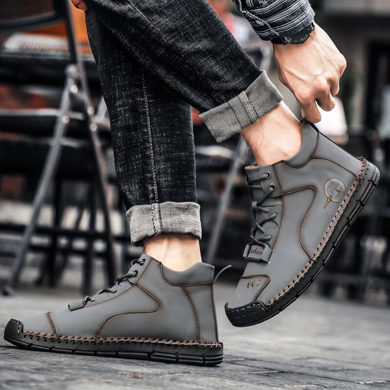 
	Men Hand Stitching Microfiber Leather Non Slip Ankle Boots