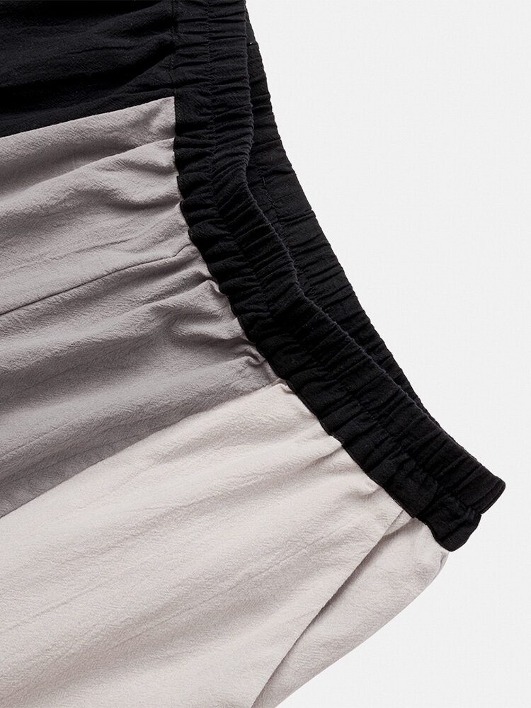 
	Mens Cotton Patchwork Print Designer Loose Light Elastic Waist Pants