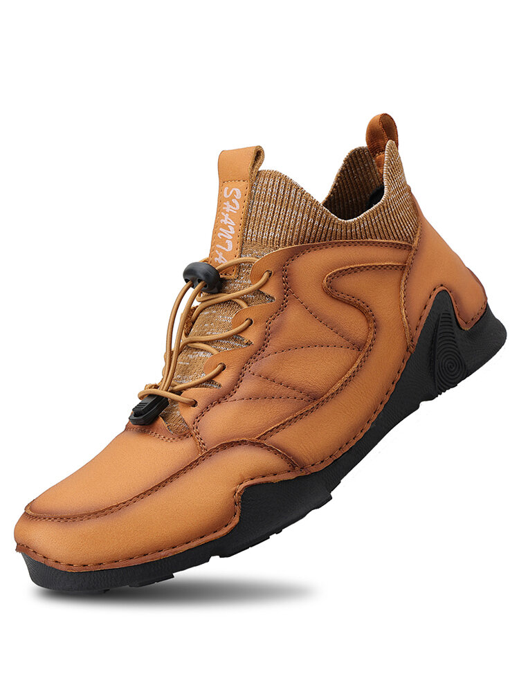 
	Men Soft Waterproof Stitching Non-slip Elastic Lace Casual Ankle Boots