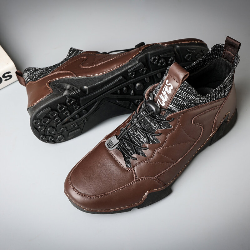 
	Men Soft Waterproof Stitching Non-slip Elastic Lace Casual Ankle Boots