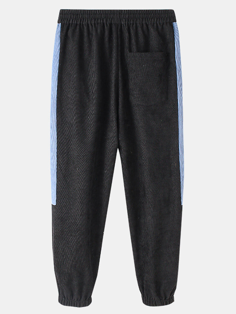 
	Mens Corduroy Contrast Side Stripe Casual Drawstring Elastic Ankle Pants