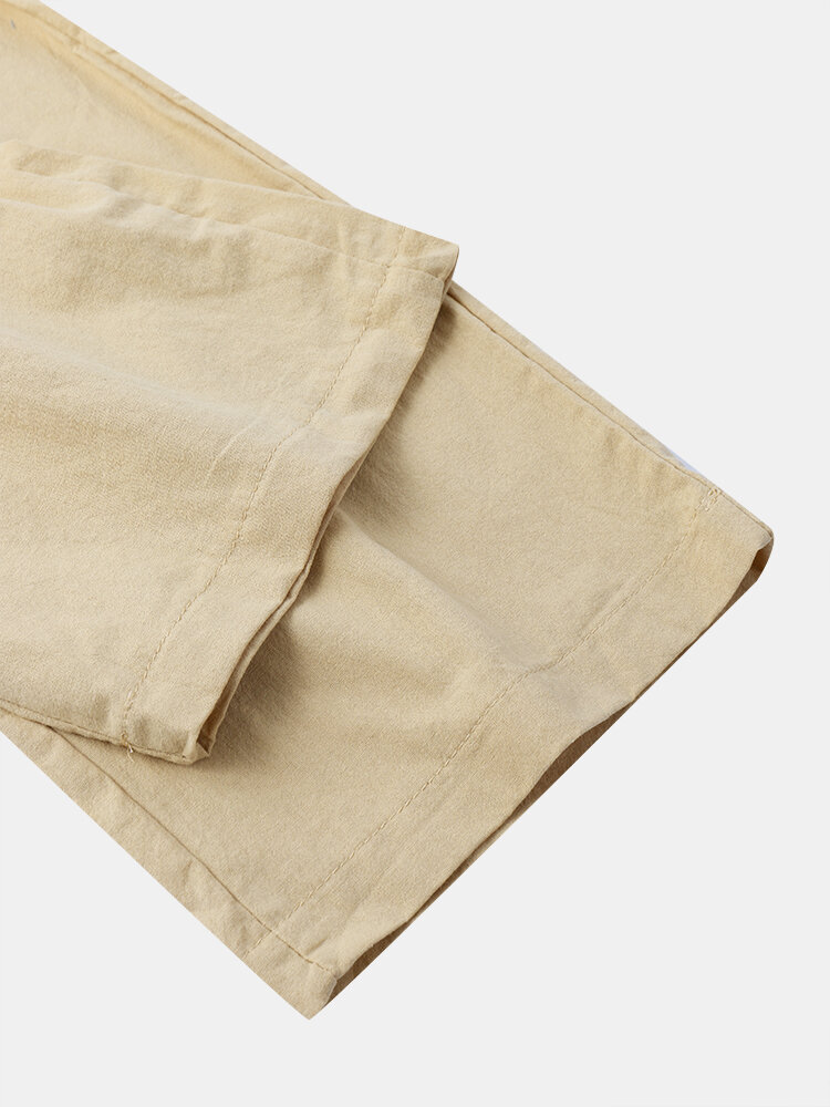 
	Men Solid Color Drawstring Pocket Casual Loose Straight Pants