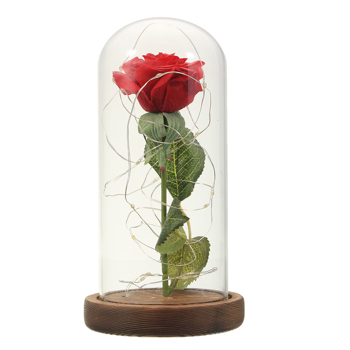 
	Christmas Decorations Beauty Enchanted Preserved Red Fresh Rose Glass Cover + LED Light