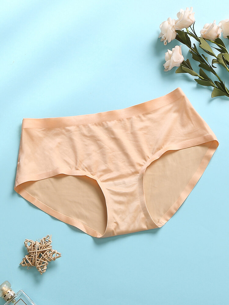 
	1Pcs Women Ice Silk Seamless Pure Color Cotton Cozy Breathable Mid Waist Panties-Multi Color
