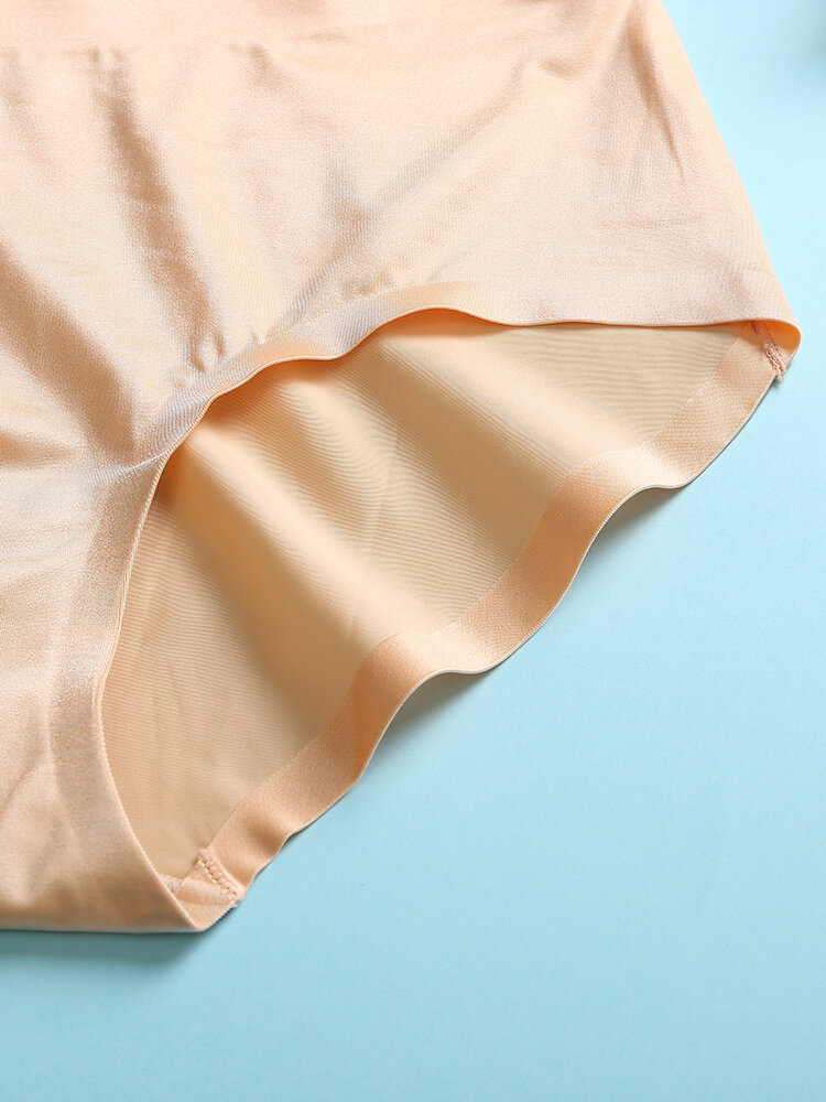 
	1Pcs Women Ice Silk Seamless Pure Color Cotton Cozy Breathable Mid Waist Panties-Multi Color