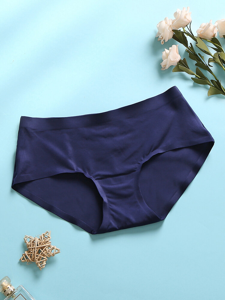 
	1Pcs Women Ice Silk Seamless Pure Color Cotton Cozy Breathable Mid Waist Panties-Multi Color