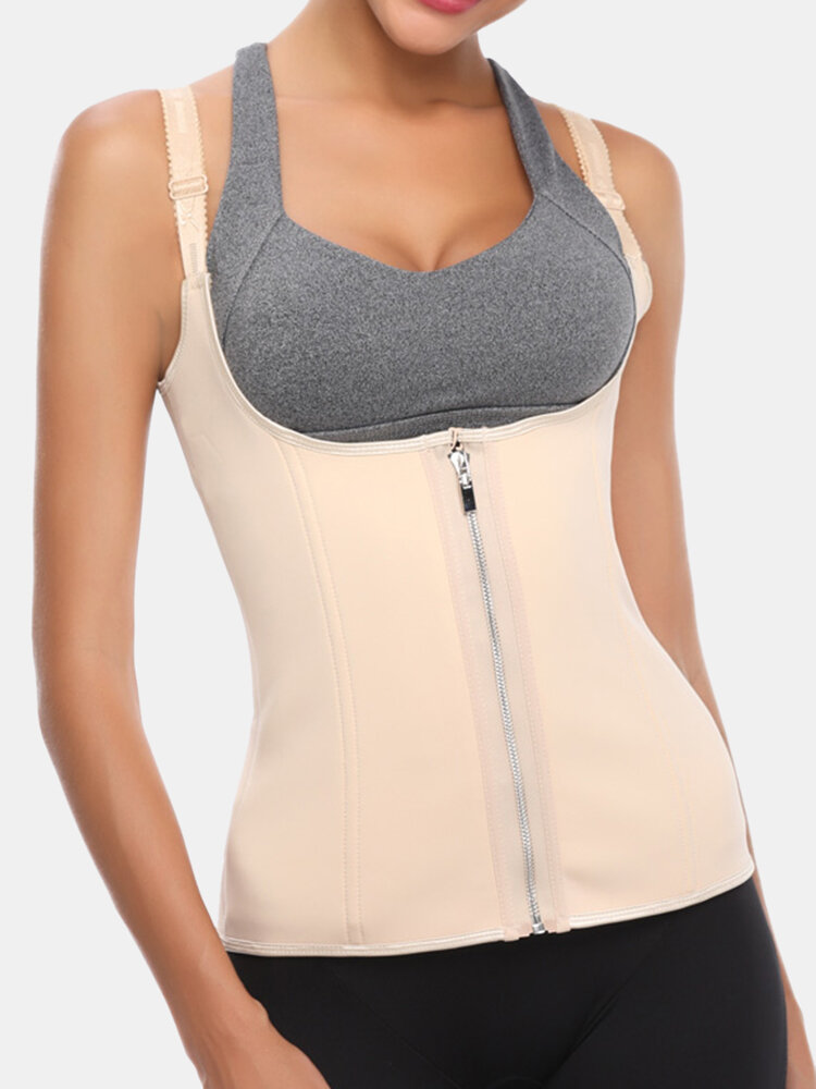 
	Plus Size Women Breathable Sports Fitness Body Shaper Vest Zip Front Shapewear