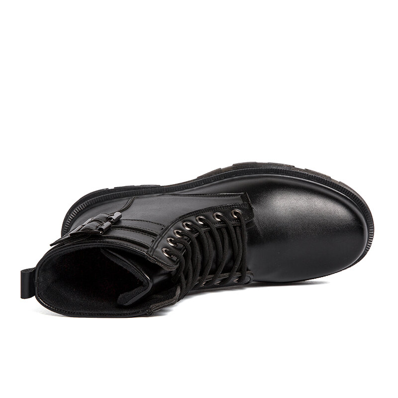 
	Men Non-Slip Pure Color Buckle PU Lace Up Casual Short Calf Boots