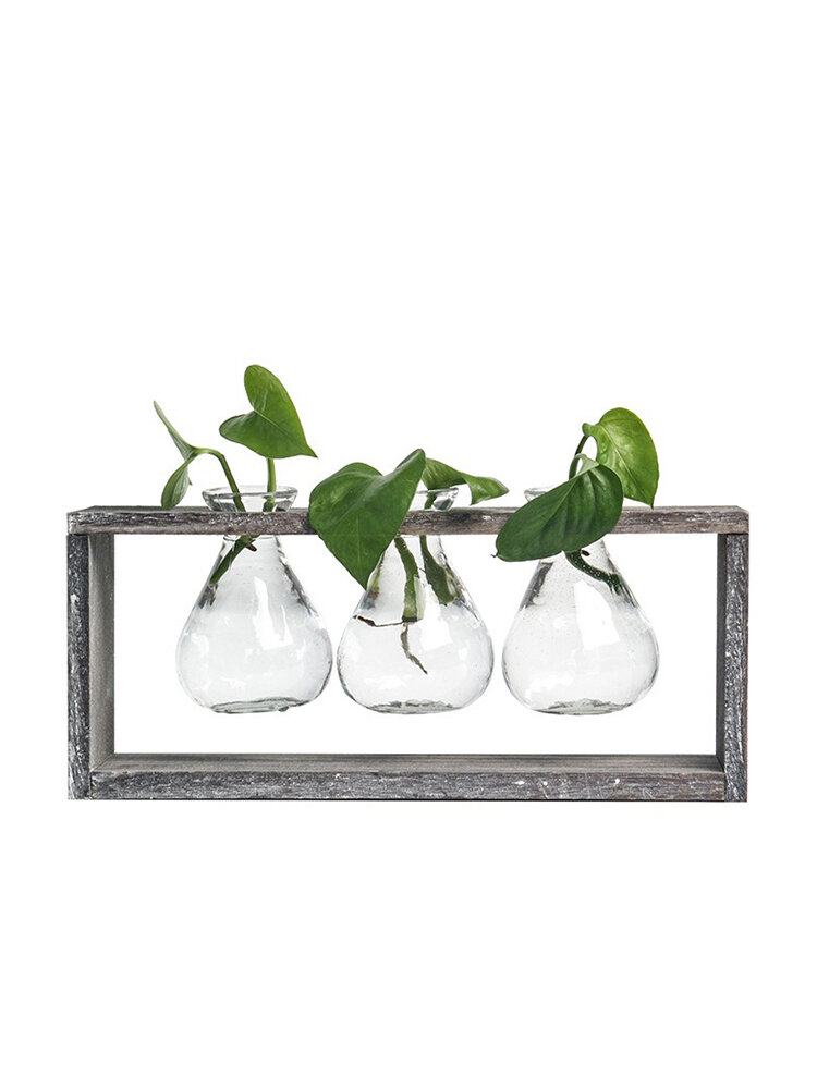 
	Creative Simple Style Glass Wood Plant Vase Home Decorative Planter