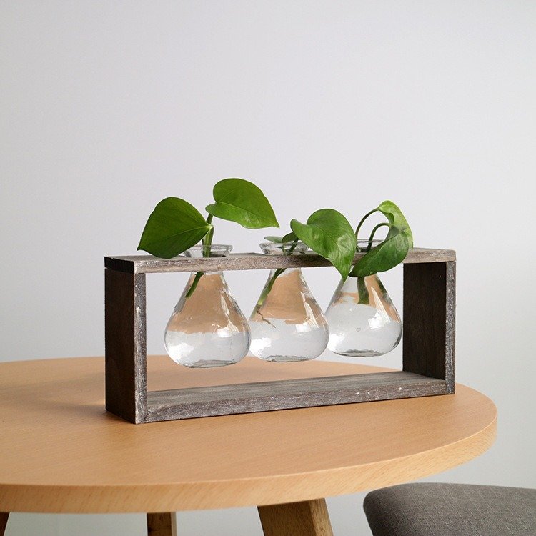 
	Creative Simple Style Glass Wood Plant Vase Home Decorative Planter