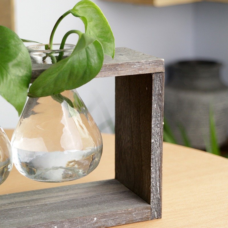 
	Creative Simple Style Glass Wood Plant Vase Home Decorative Planter