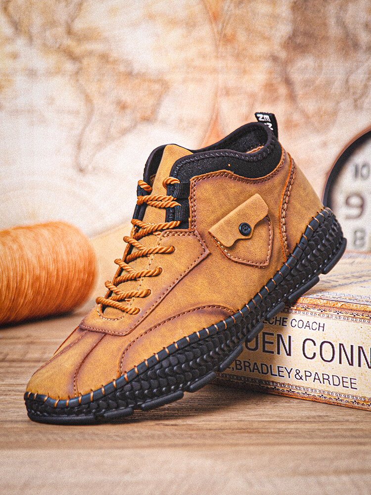 
	Men Hand Stitching Cow Leather Non Slip Casual Ankle Boots