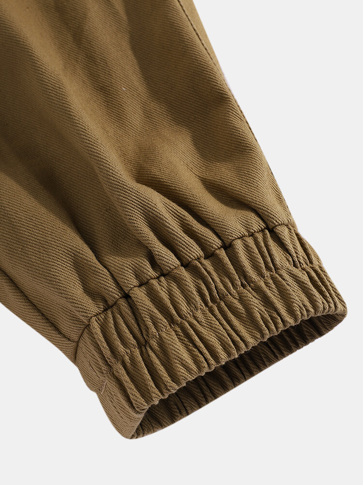 
	Mens 100% Cotton Solid Zipper Fly Casual Elastic Cuff Cargo Pants