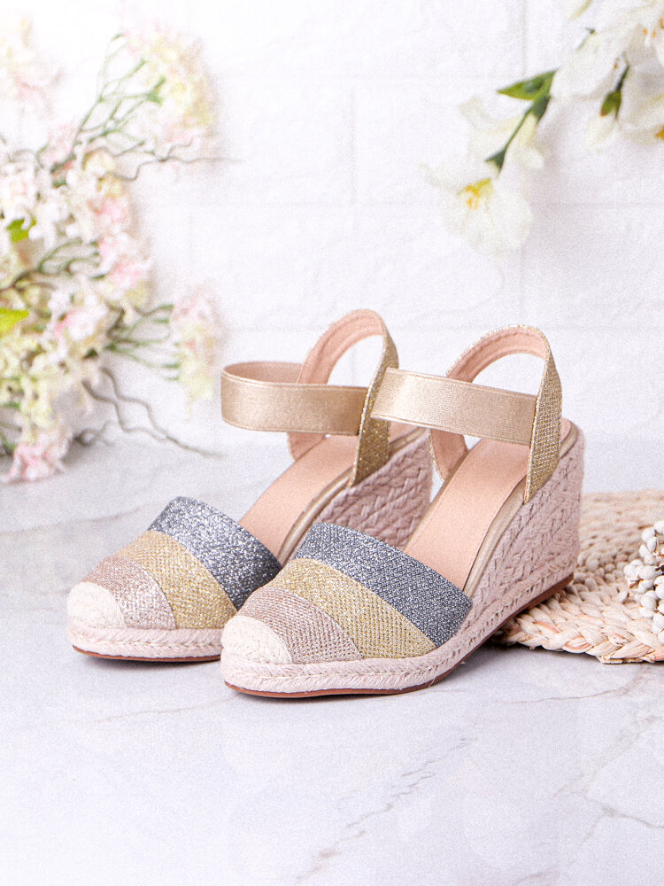 
	Women&rsquo;s Closed Toes Sandals Casual Metallic Espadrille Wedges