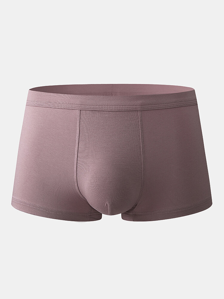 
	Solid Color Cozy Mid Waist Modal Breathable Boxer Briefs for Men