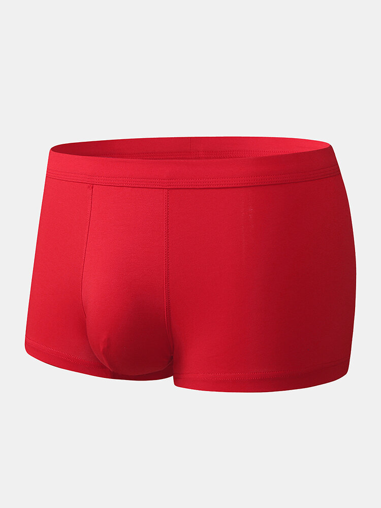 
	Solid Color Cozy Mid Waist Modal Breathable Boxer Briefs for Men