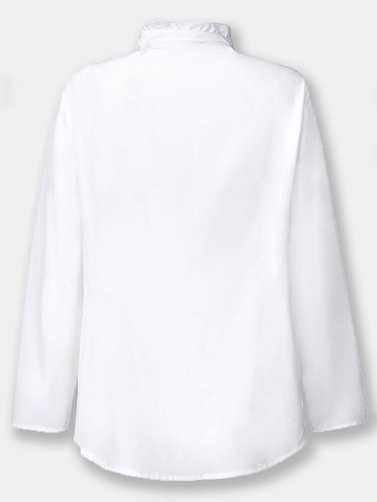 
	Ruffled Decorat Long Sleeve Button Work Elegant Blouse